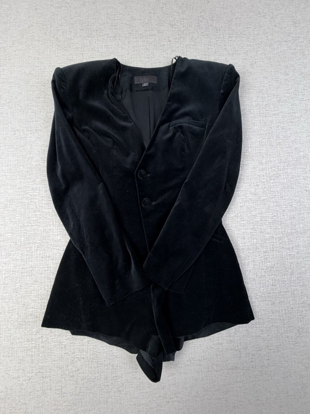 Zara Women’s Small Black Velvet Asymmetrical Draped Longline Blazer Jacket
